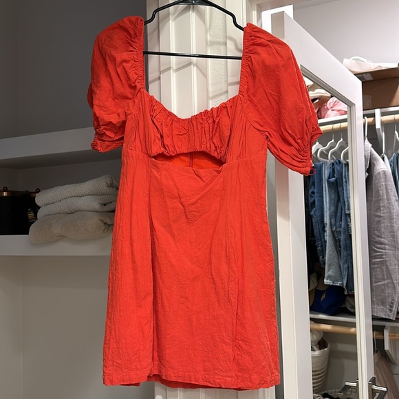 Puff Sleeve Mini Dress Coral Orange - Picture 4 of 5